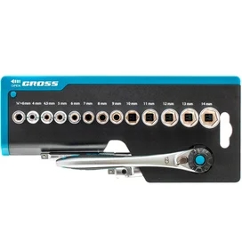 Набор торцевых головок Gross 36 предметов CrV 1/4" трещотка 120 зубьев (14142M) фото