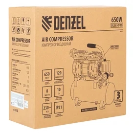 Компрессор DLS650/10 безмаслянный малошумный 650 Вт, 120 л/мин,ресивер 10 л Denzel фото #4