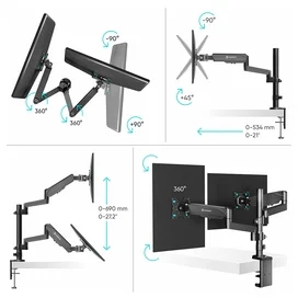 Кронштейн-газлифт для 2х мониторов 13"-32",Onkron (G140 Black) фото #4