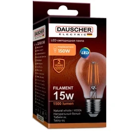 Жарықдиодты шам Dauscher FILAMENT A65 15W 4000К 1500lm E27 бейтарап фото