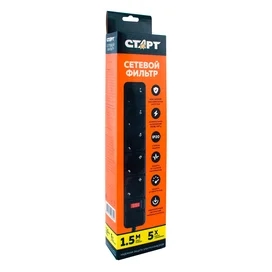 СТАРТ желі сүзгісі 1,5м, 5 розетка, 10A, ақ (4610116223642) фото #1