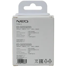 Адаптер питания Neo 1*USB Type-C, 25W (PD), Black (NEO CPD25B) фото #2