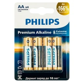 Батарейка Philips Premium AA 4 шт LR6-4BL (4895229139404) фото