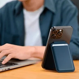 Чехол Satechi Vegan-Leather Magnetic Wallet Stand (Dark Blue) (ST-VLWB) фото #4