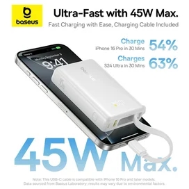Внешний аккумулятор Baseus, PicoGo 10000mAh 45W, White (BAS-P1007680321300) фото #4