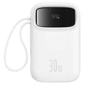 Сыртқы аккумулятор Baseus, QPow2 DGT 10000mAh+2 құбырлы кабель 30W, Ақ (BAS-P1005500821300) фото