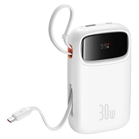 Сыртқы аккумулятор Baseus, QPow2 DGT 10000mAh+2 құбырлы кабель 30W, Ақ (BAS-P1005500821300) фото #2