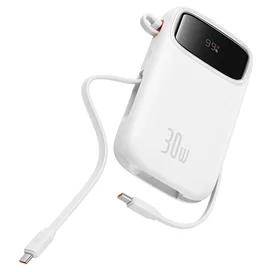 Сыртқы аккумулятор Baseus, QPow2 DGT 10000mAh+2 құбырлы кабель 30W, Ақ (BAS-P1005500821300) фото #3