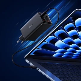 Адаптер питания Baseus, GaN6 USB-C*2+A*2 100W с каб, Black (BAS-P1016270511200) фото #1