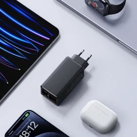 Адаптер питания Baseus, GaN6 USB-C*2+A*2 100W с каб, Black (BAS-P1016270511200) фото #2