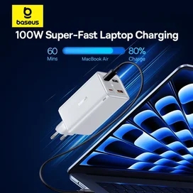 Адаптер питания Baseus, GaN6 USB-C*2+A*2 100W с каб, White (BAS-P1016270521200) фото #2