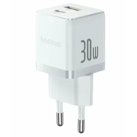 Адаптер питания Baseus, Palm USB-C+A 30W с каб, White (BAS-P1011160A21301) фото #1