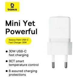 Адаптер питания Baseus, Palm USB-C 30W с каб, White (BAS-P1011160521301) фото