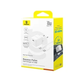 Адаптер питания Baseus, Palm USB-C 30W с каб, White (BAS-P1011160521301) фото #3