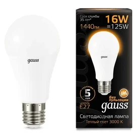 Светодиодная лампа Gauss A60 16W 1440lm 3000K E27 теплый фото