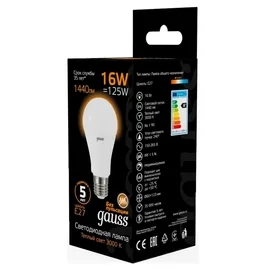 Светодиодная лампа Gauss A60 16W 1440lm 3000K E27 теплый фото #3
