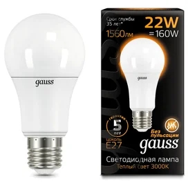 Светодиодная лампа Gauss A70 22W 1900lm 3000K E27 LED теплый фото