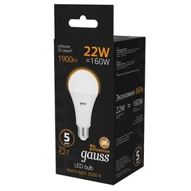Светодиодная лампа Gauss A70 22W 1900lm 3000K E27 LED теплый фото #3