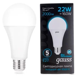 Светодиодная лампа Gauss A70 22W 2000lm 6500K E27 LED холодный фото