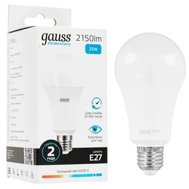 Светодиодная лампа Gauss Elementary A70 25W 2150lm 6500K E27 LED холодный фото
