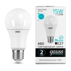 Светодиодная лампа Gauss Elementary A60 15W 1450lm 4100K E27 LED нейтральный фото