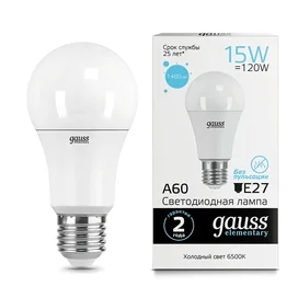 Светодиодная лампа Gauss Elementary A60 15W 1480lm 6500K E27 LED холодный фото