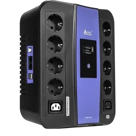 ИБП SVC, 600VA/360W, AVR:165-275В, 8Shuko, 2*USB 2A, Black/Blue (U-600) фото #1